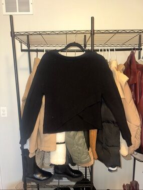 Black Women's Overlap Hem Sweater